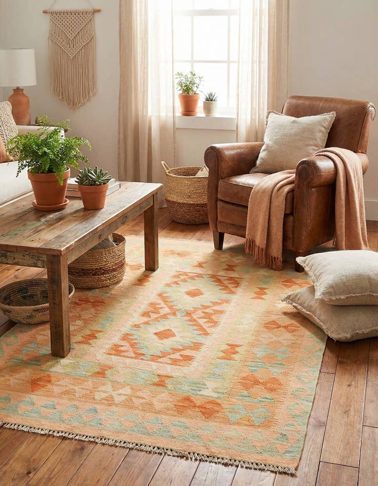 Detail image of 3' 5 x 5'  Hand Woven Kilim Waziri Wool Rug