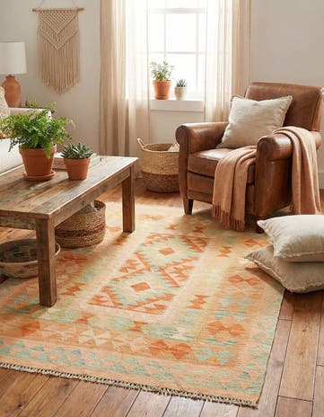 3' 5 x 5' Hand Woven Kilim Waziri Wool Rug