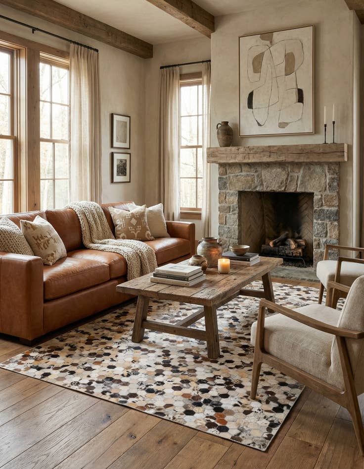 Detail image of 5' x 7' 10 Cowhide Leather Rug