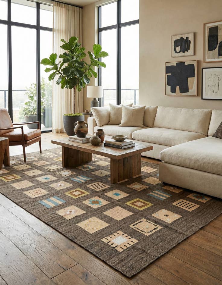 Detail image of 6' 10 x 9' 9  Hand Woven Kilim Modern Rug