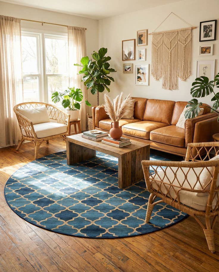 Detail image of 8' x 8' Easy-Clean Trellis Indoor / Outdoor Round Rug