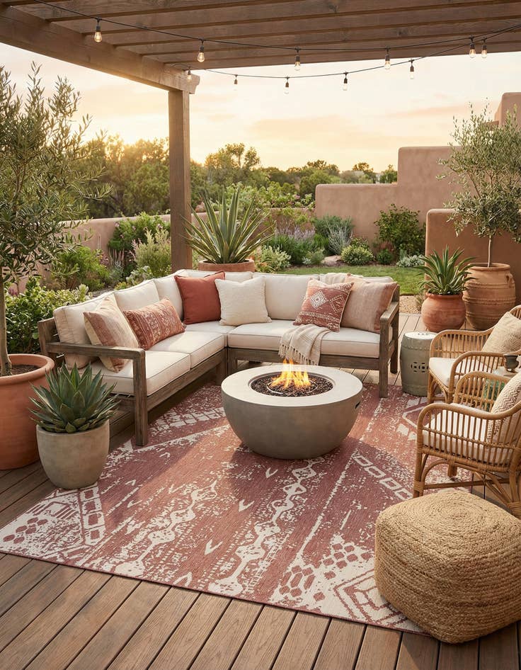 Detail image of  10' x 13'  Washable Bohemian Indoor / Outdoor Rug