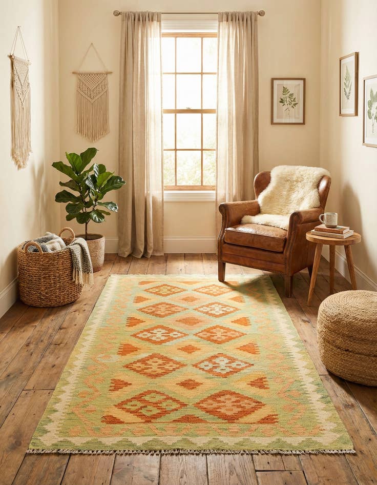 Detail image of  3' x 5'  Hand Woven Kilim Waziri Wool Rug