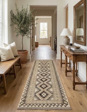 2' 9 x 9' 6 Hand Woven Kilim Maymana Wool Runner Rug