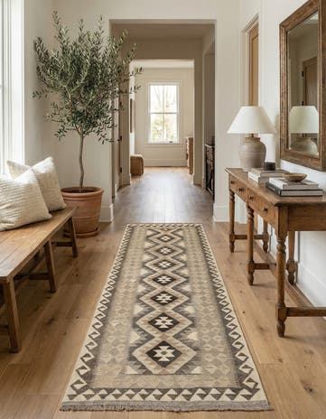 2' 9 x 9' 6 Hand Woven Kilim Maymana Wool Runner Rug
