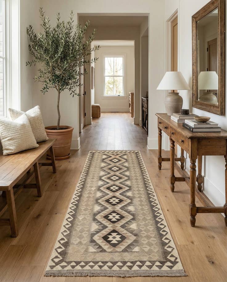 Detail image of 2' 9 x 9' 6 Hand Woven Kilim Maymana Wool Runner Rug