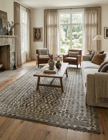 6' 8 x 9' 8 Hand Woven Kilim Maymana Wool Rug