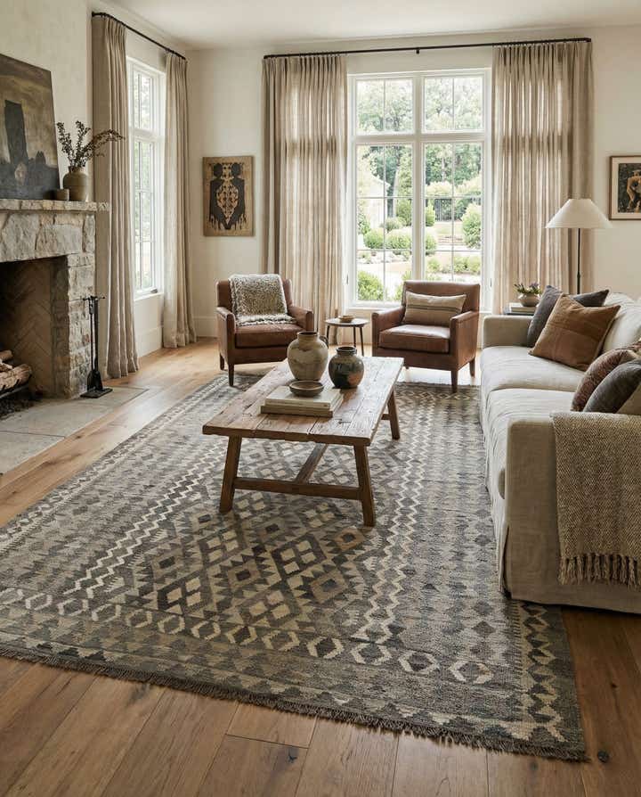 6' 8 x 9' 8 Hand Woven Kilim Maymana Wool Rug