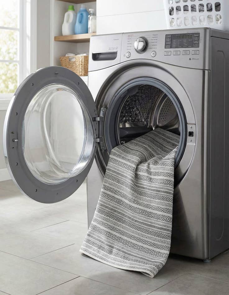 Detail image of 7' 10 x 7' 10  Washable Striped Indoor / Outdoor Round Rug