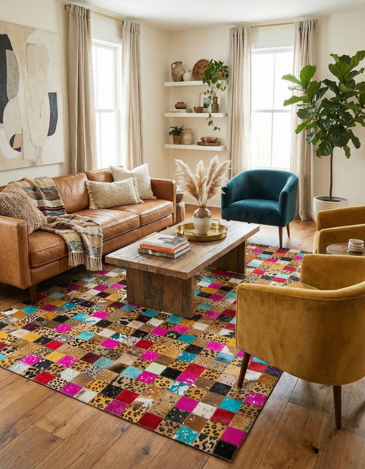 Detail image of 5' 1 x 8' Cowhide Leather Rug