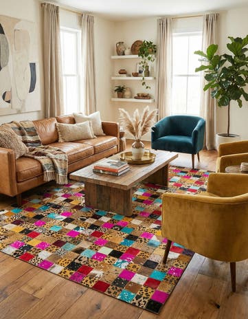 5' 1 x 8' Cowhide Leather Rug
