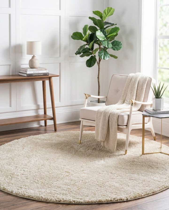 7' 10 x 7' 10 Soft Solid Shag Round Rug