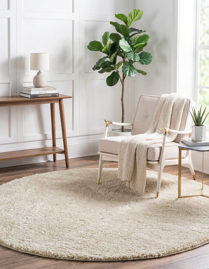 7' 10 x 7' 10 Soft Solid Shag Round Rug