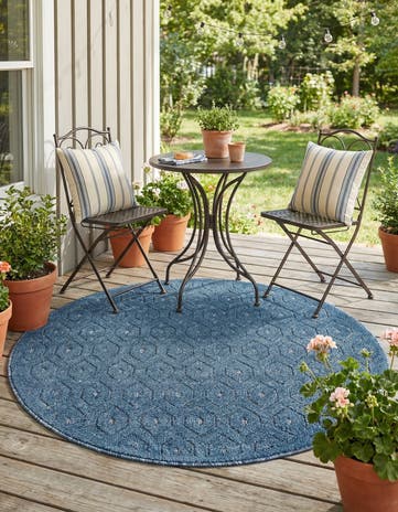 4' x 4' Easy-Clean Trellis Textured Indoor / Outdoor Round Rug