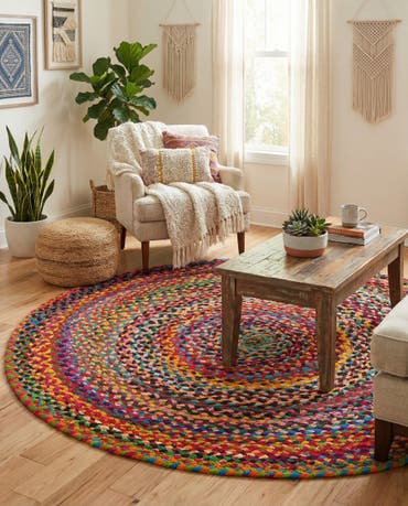  4' 1 x 4' 1  Hand Braided Chindi Round Rug