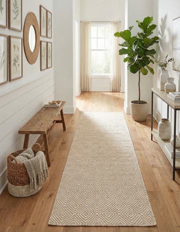 Beige Hand Woven Geo Trellis Flatweave Runner Rug