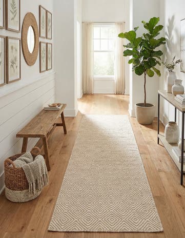 Beige Hand Woven Geo Trellis Flatweave Runner Rug