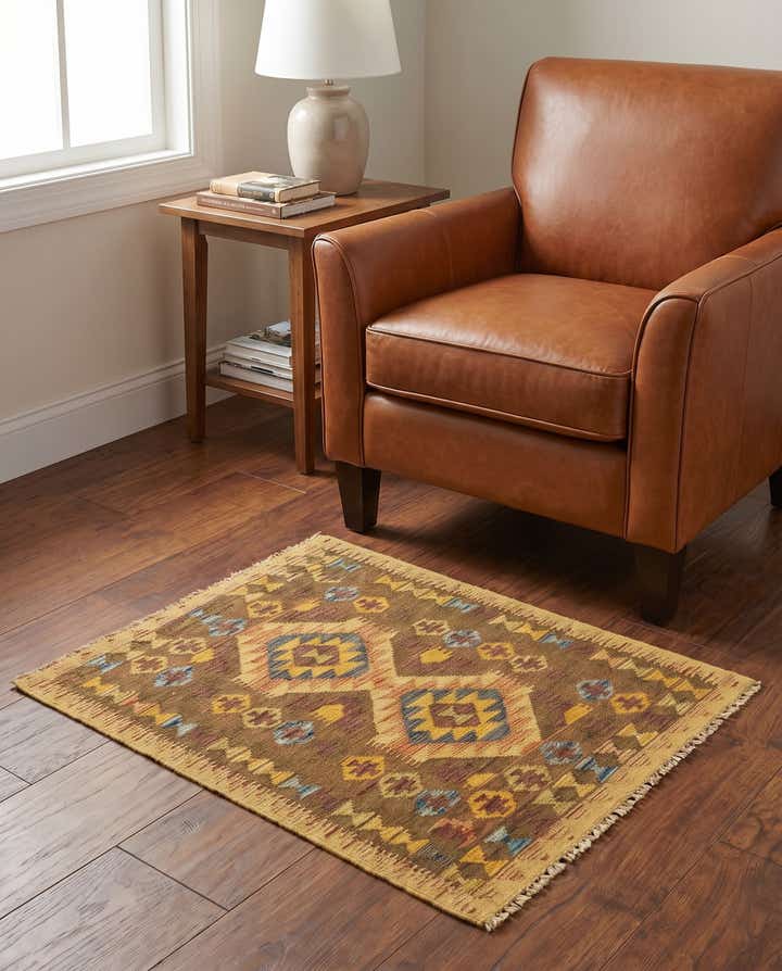 3' x 3' 10 Hand Woven Kilim Maymana Wool Square Rug