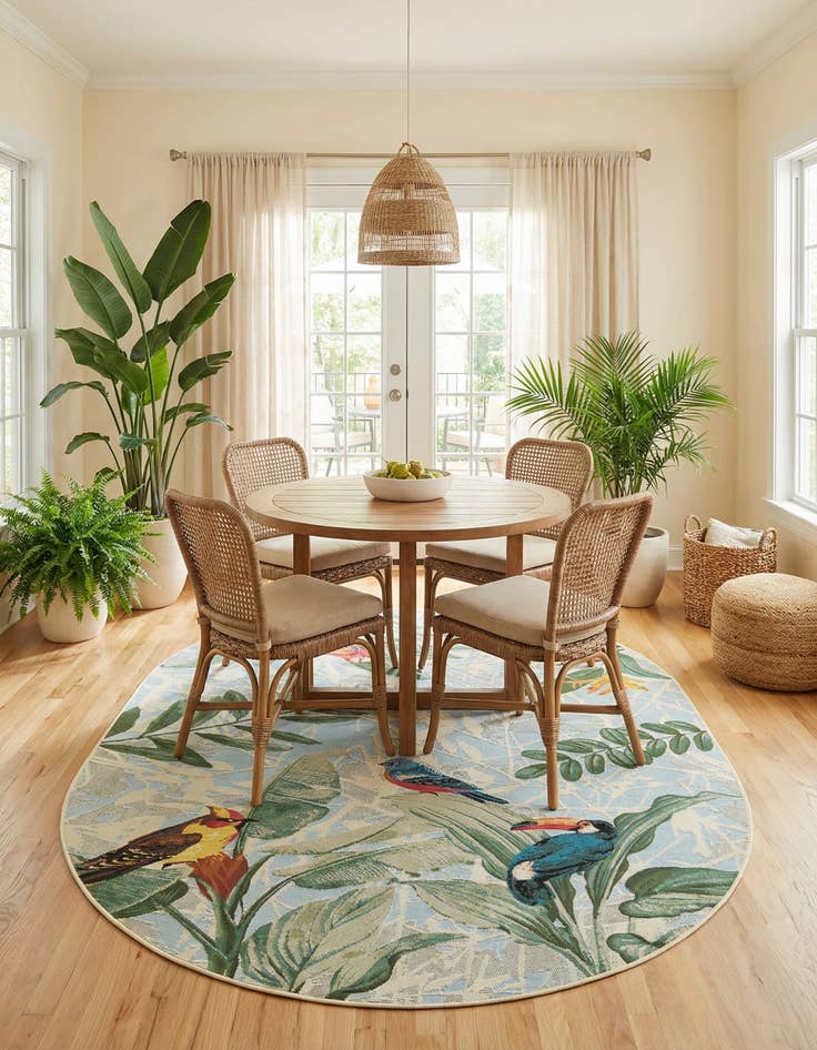 Detail image of  5' 3 x 8'  Washable Botanical Indoor / Outdoor Oval Rug