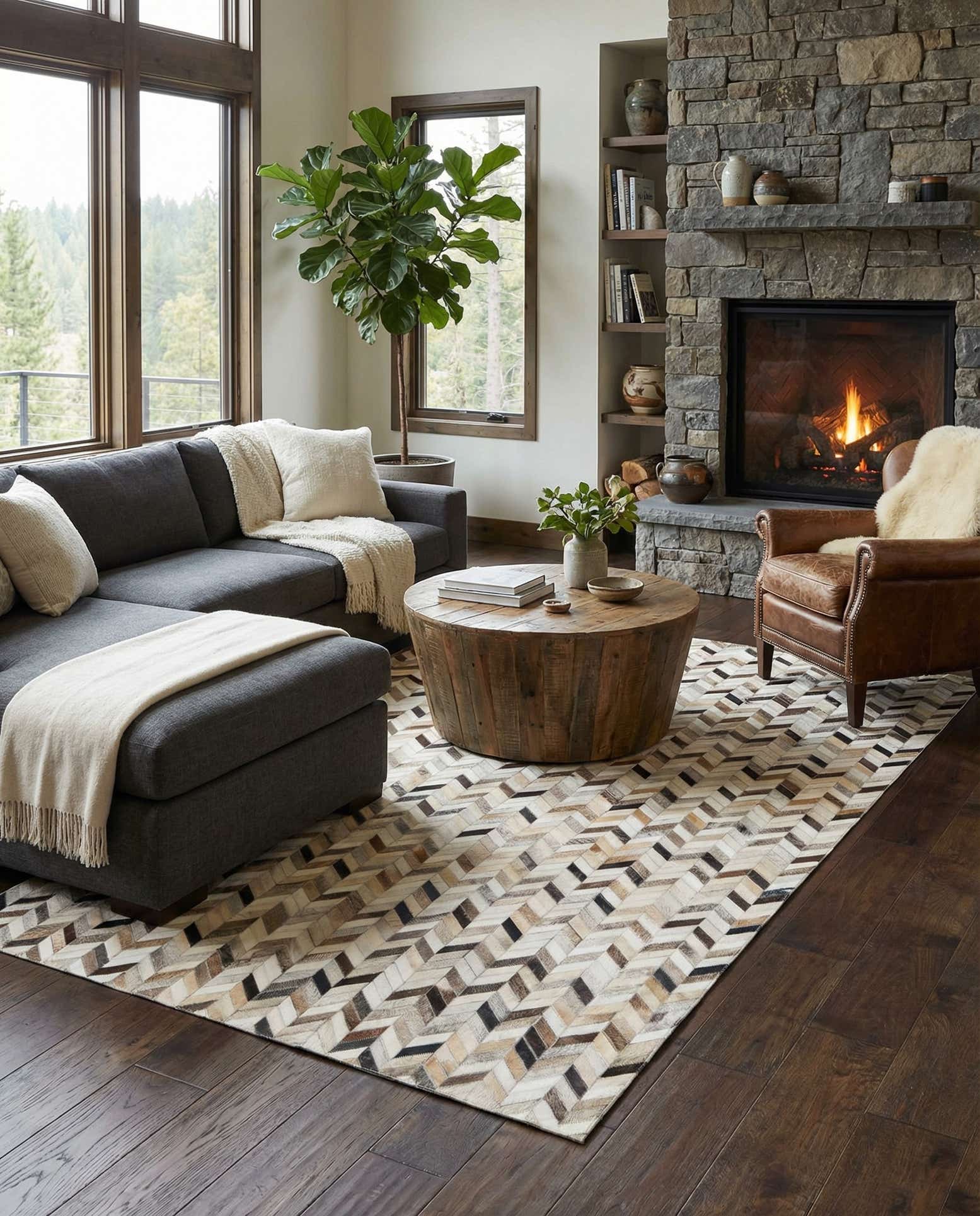 4' 10 x 7' 10 Cowhide Leather Rug