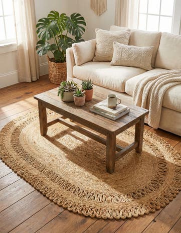 Natural Handmade Braided Jute Oval Rug