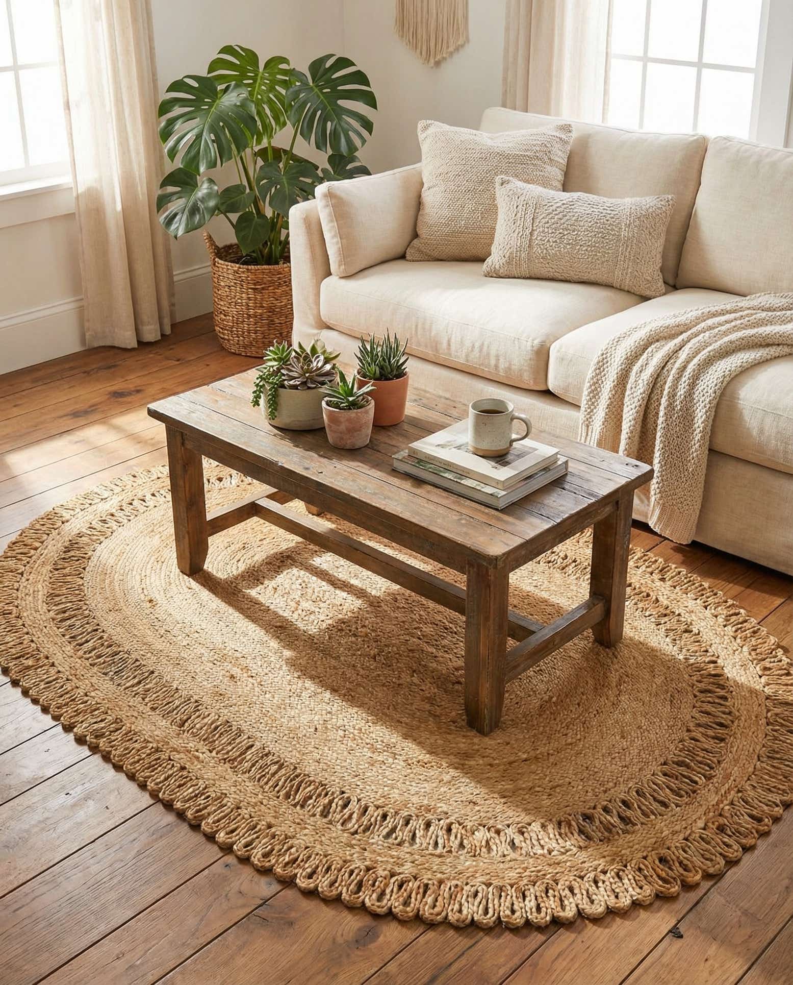 125cm x 185cm Handgefertigt Braided Jute Oval Teppich