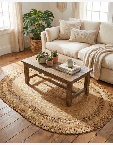 4' 1 x 6' 1 Handmade Braided Jute Oval Rug