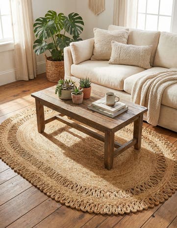 Natural Handmade Braided Jute Oval Rug