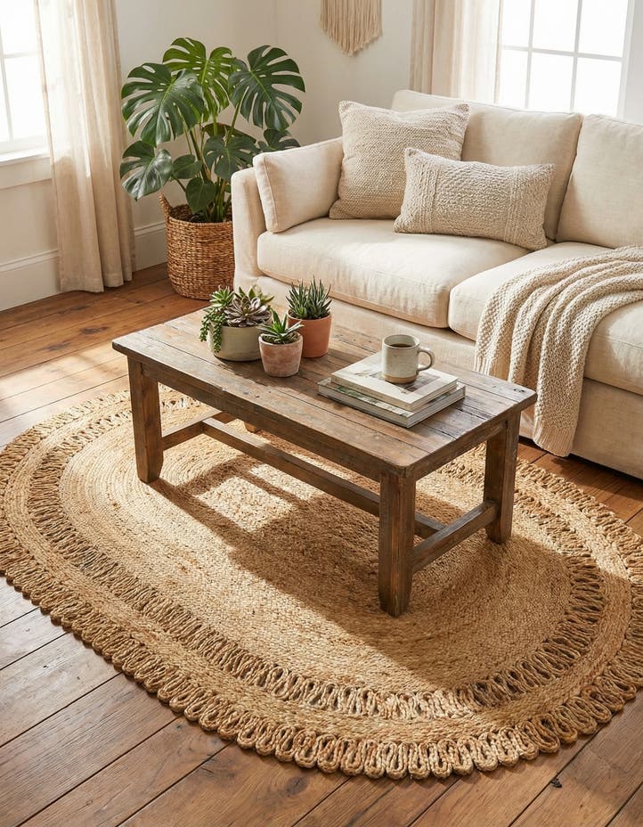 4' 1 x 6' 1 Handmade Braided Jute Oval Rug
