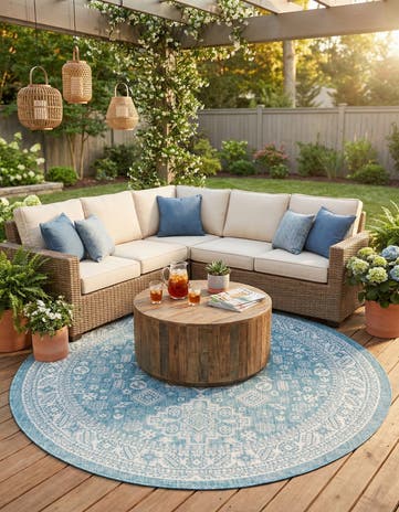 7' 10 x 7' 10 Easy-Clean Aztec Indoor / Outdoor Round Rug