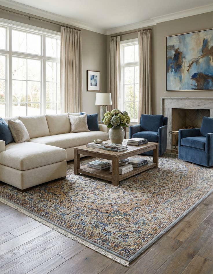 Detail image of  6' 11 x 10' 2 Kashan Wool Rug