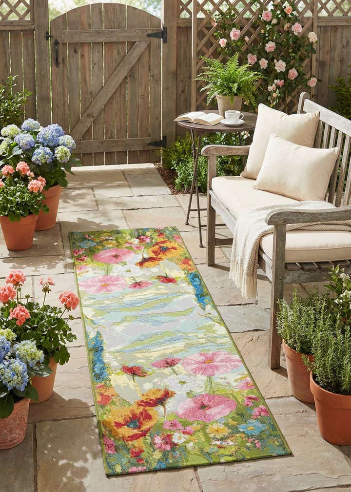 2' x 6' Easy-Clean Botanical Indoor / Outdoor Runner Rug