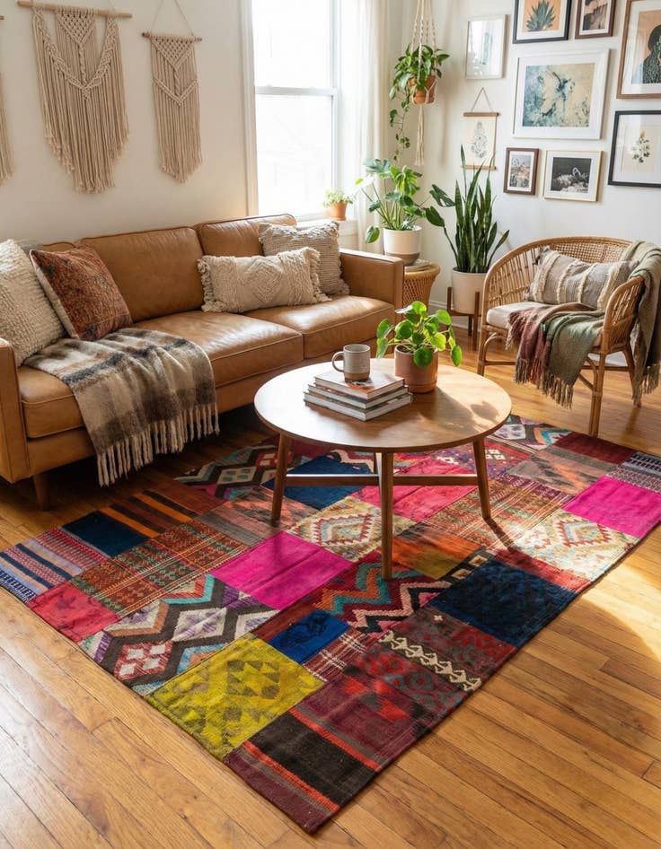 Detail image of 5' 5 x 7' 10  Hand Woven Kilim Patchwork Wool Rug