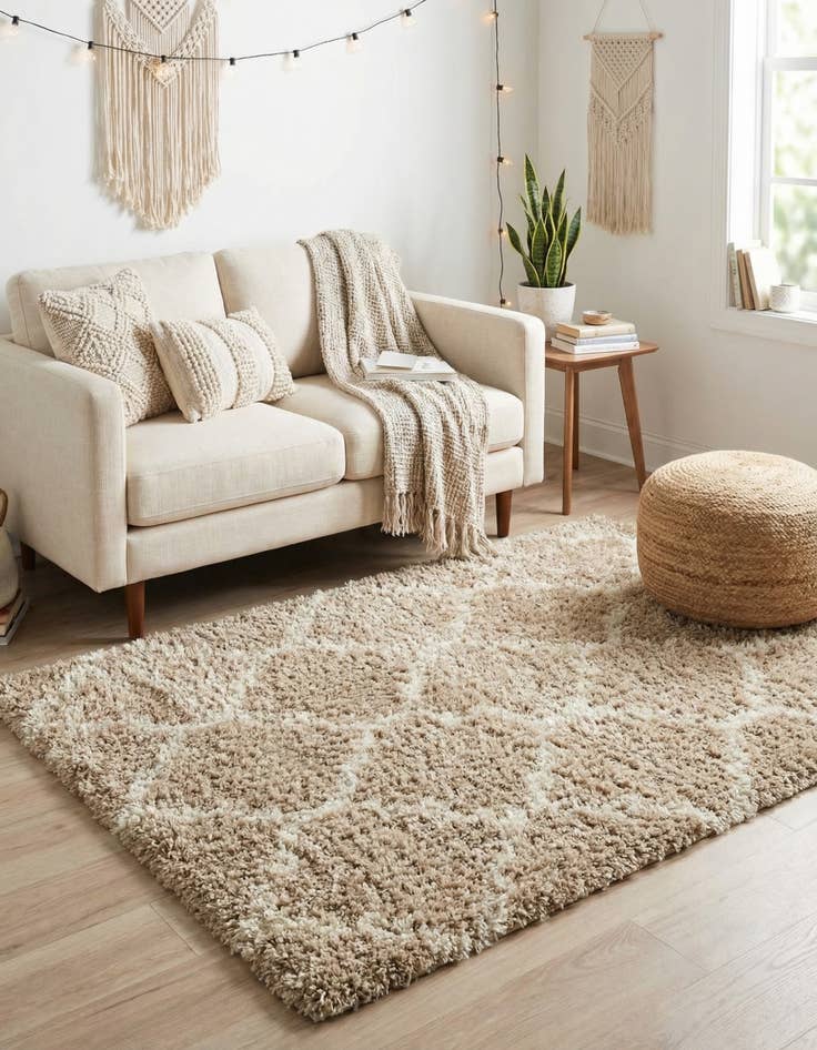 Detail image of  5' 3 x 5' 3 Moroccan Trellis Shag Square Rug