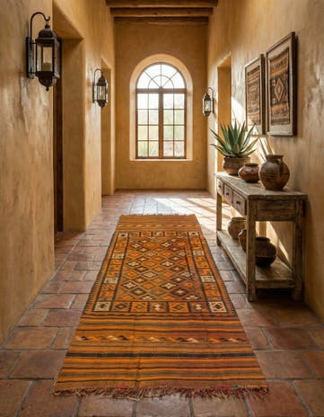 4' 2 x 10' 7 Hand Woven Kilim Fars Wool Runner Rug