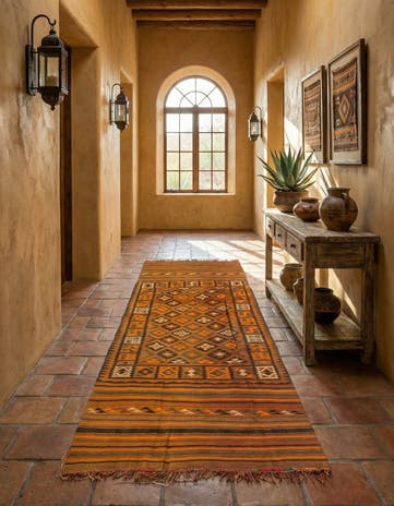 4' 2 x 10' 7 Hand Woven Kilim Fars Wool Runner Rug
