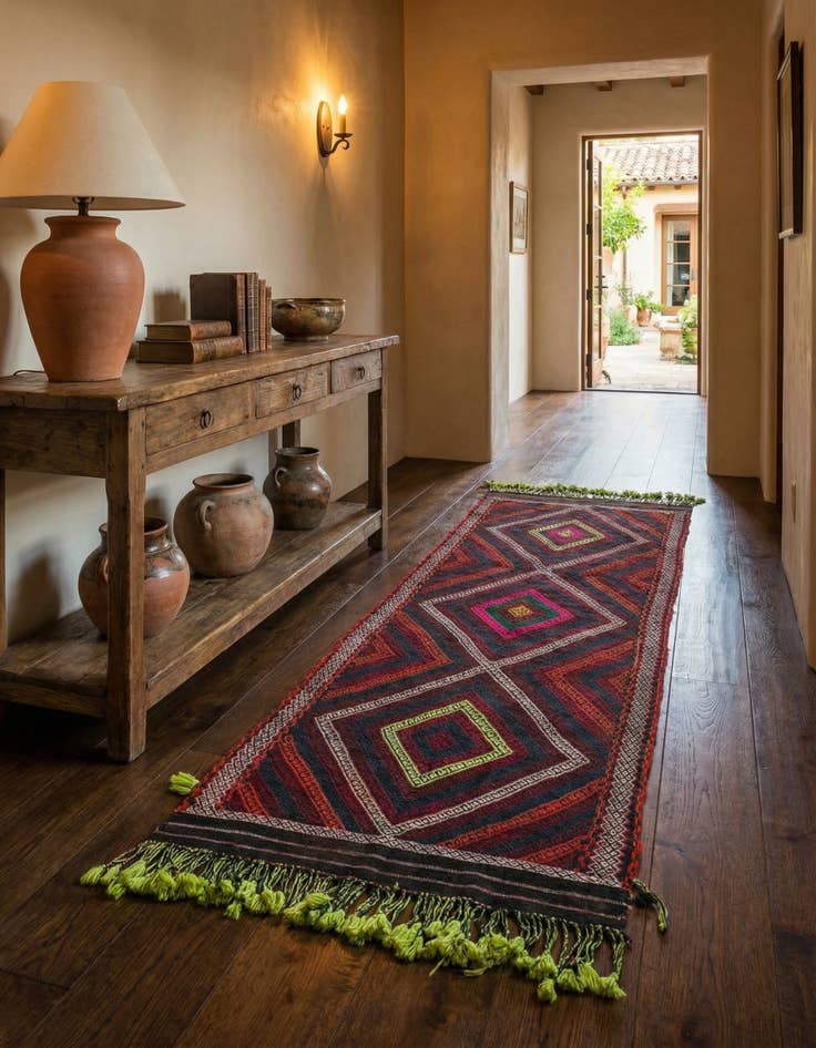 Detail image of 2' 8 x 9'  Hand Knotted Kilim Fars Persian Wool Runner Rug