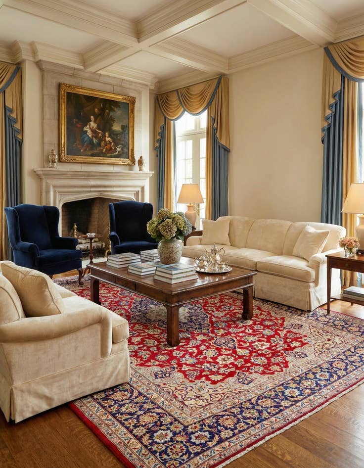 Detail image of 9' 9 x 13' 4  Hand Knotted Isfahan Persian Wool Rug