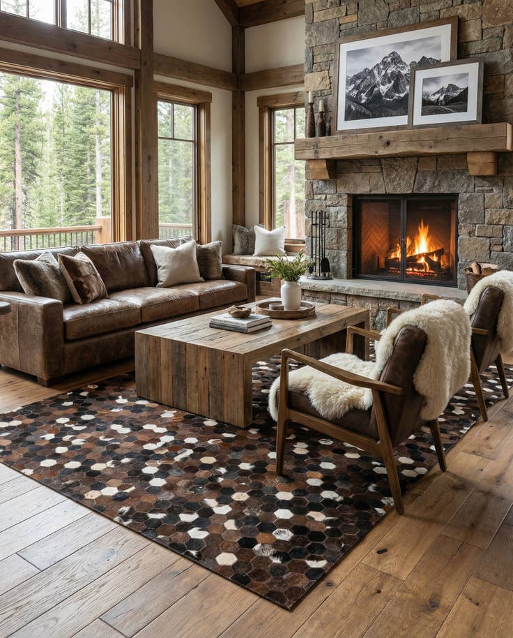 Detail image of 5' x 7' 10 Cowhide Leather Rug