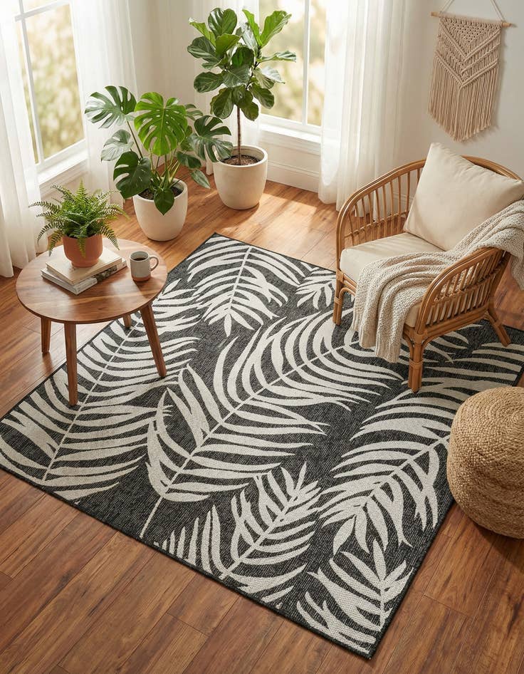 Detail image of 6' x 6'  Washable Botanical Indoor / Outdoor Square Rug