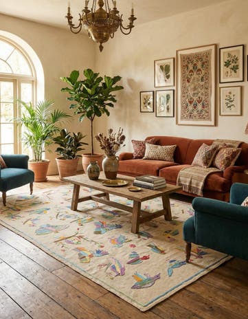 6' 9 x 9' 3 Hand Woven Kilim Suzani Wool Rug