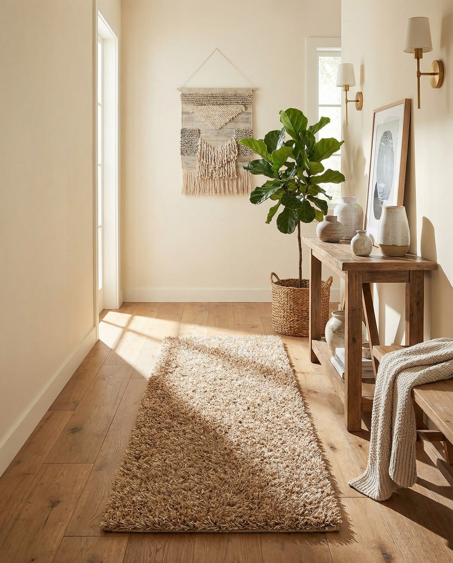  2' 5 x 4' 7  Hand Knotted Solid Shag Oriental Runner Rug