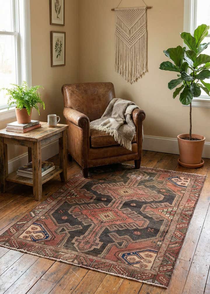 3' 6 x 4' 5 Hand Knotted Ultra Vintage Persian Wool Rug