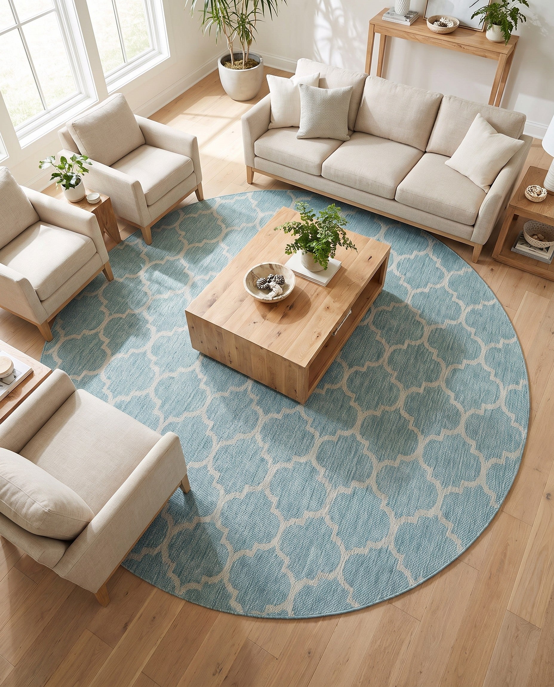10' 8 x 10' 8 Easy-Clean Trellis Indoor / Outdoor Round Rug