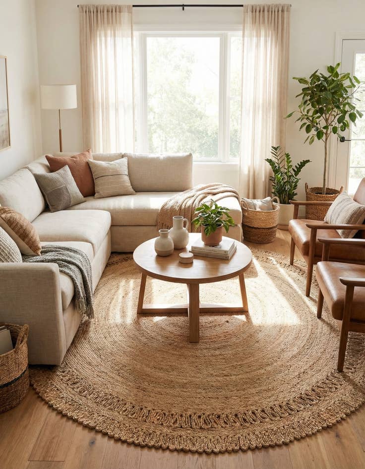 Detail image of 8' x 8'  Hand Braided Jute Round Rug