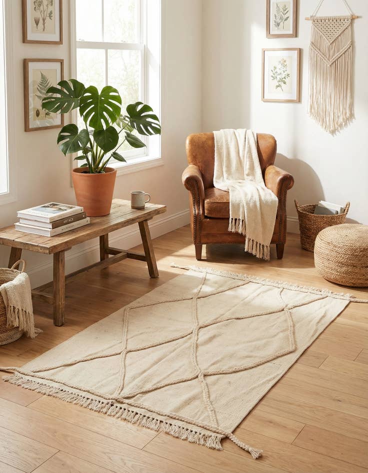 Detail image of 3' 5 x 4' 10 Hand Knotted Moroccan Wool Rug