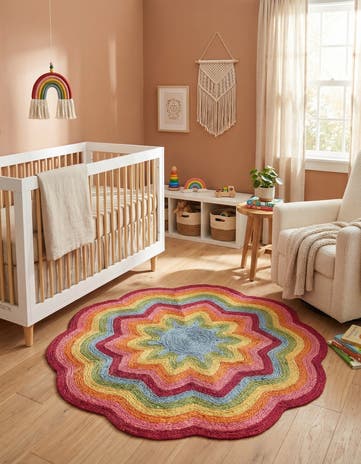 4' 1 x 4' 1 Hand Braided Happy Rugs Jawbreaker Poppy Round