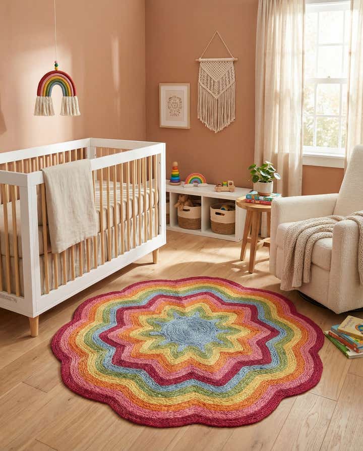 4' 1 x 4' 1 Hand Braided Happy Rugs Jawbreaker Poppy Round