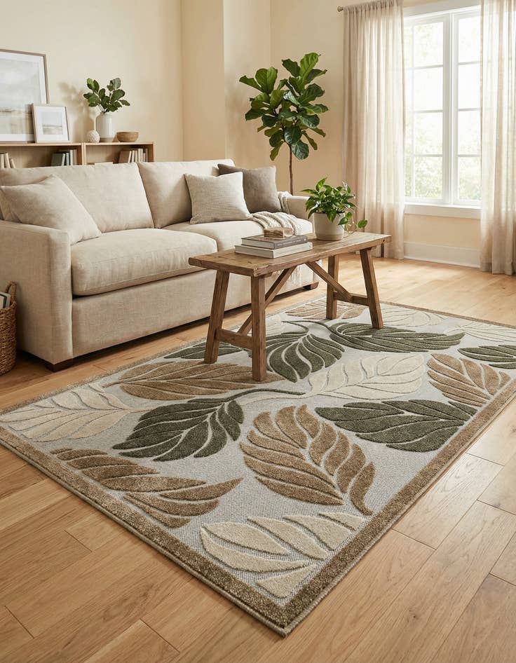 Detail image of 5' x 8'  Washable Botanical Indoor / Outdoor Rug