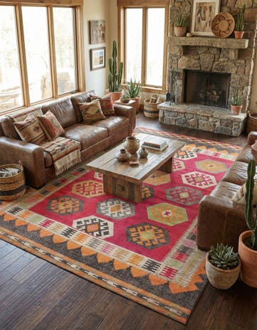 Red Washable Santa Fe Rug